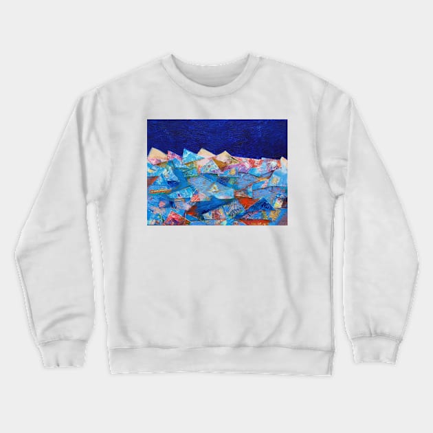 Ice, in shades of blue, pink, gold and red Crewneck Sweatshirt by ccwalsh